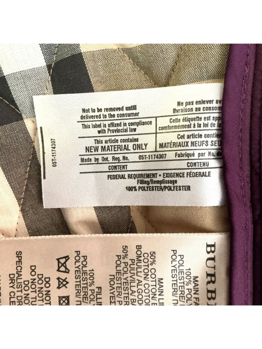 Burberry Womens Quilted Purple Jacket XLButton Closure Plaid-Lined Collar/Cuffs - Picture 15 of 16
